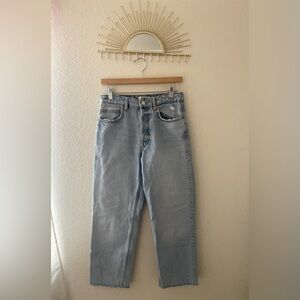 Zara blue jeans, size 6, straight leg, button up, high rise